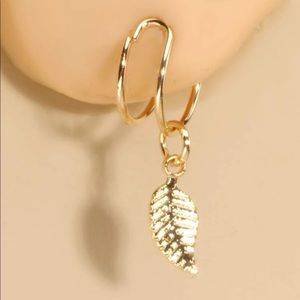 Hippy Boho Leaf Charm Gold Ear Cuff